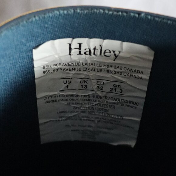 Hatley Kids Classic Slip On Sz 1 Navy Yellow Outdoor Matte Rubber Rain Boots - Picture 10 of 11